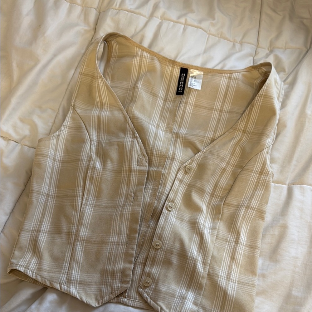 Tan Plaid Button-Up Vest
